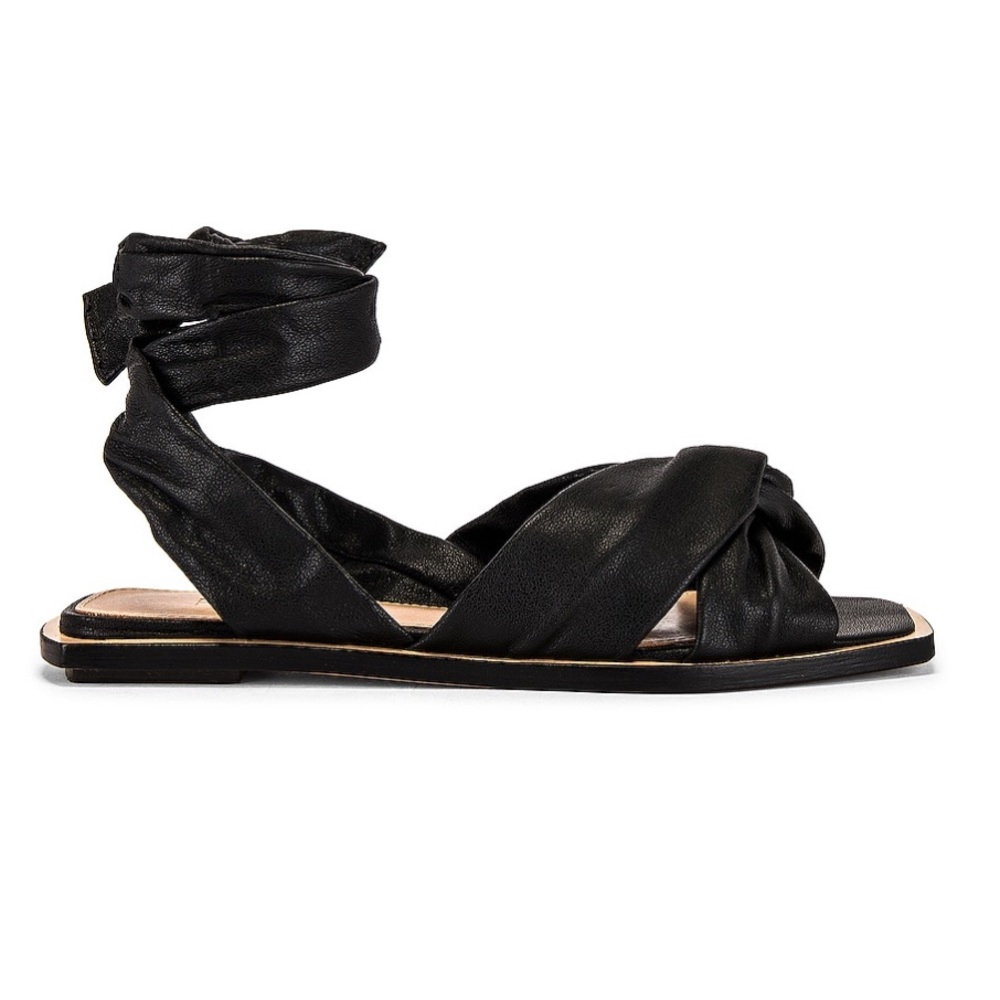 NIB RAYE Dany Black leather ankle tie wrap flat square toe sandals size 8